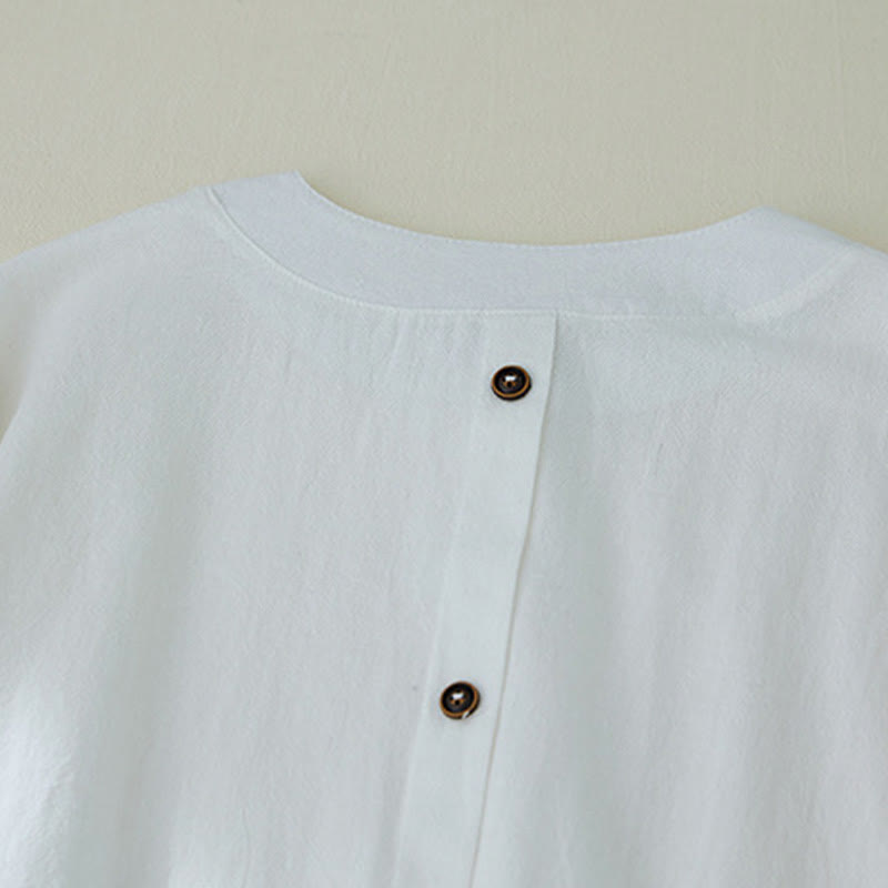 Camicie da donna in lino di cotone con bottoni a manica lunga con ricamo geometrico Buddha Stones - image 11