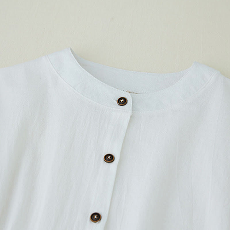 Camicie da donna in lino di cotone con bottoni a manica lunga con ricamo geometrico Buddha Stones - image 10