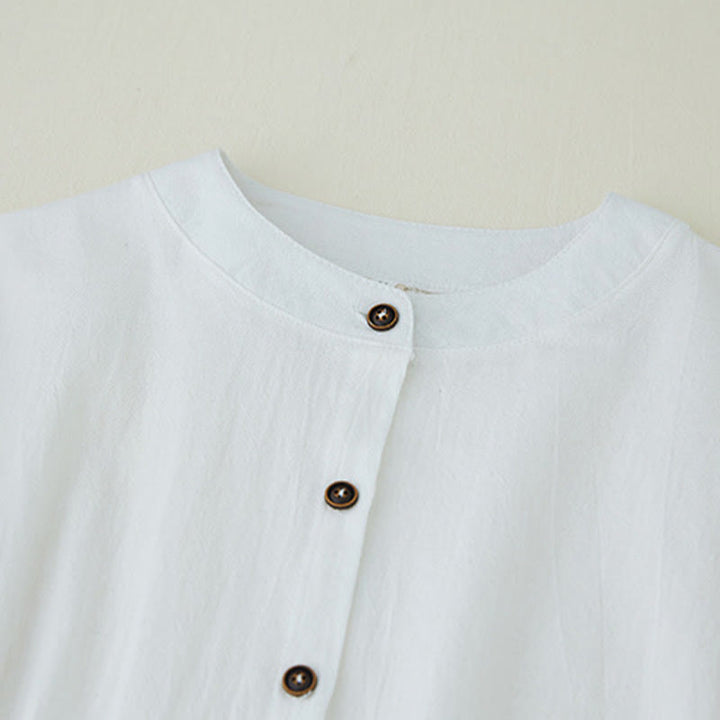 Camicie da donna in lino di cotone con bottoni a manica lunga con ricamo geometrico Buddha Stones - image 10