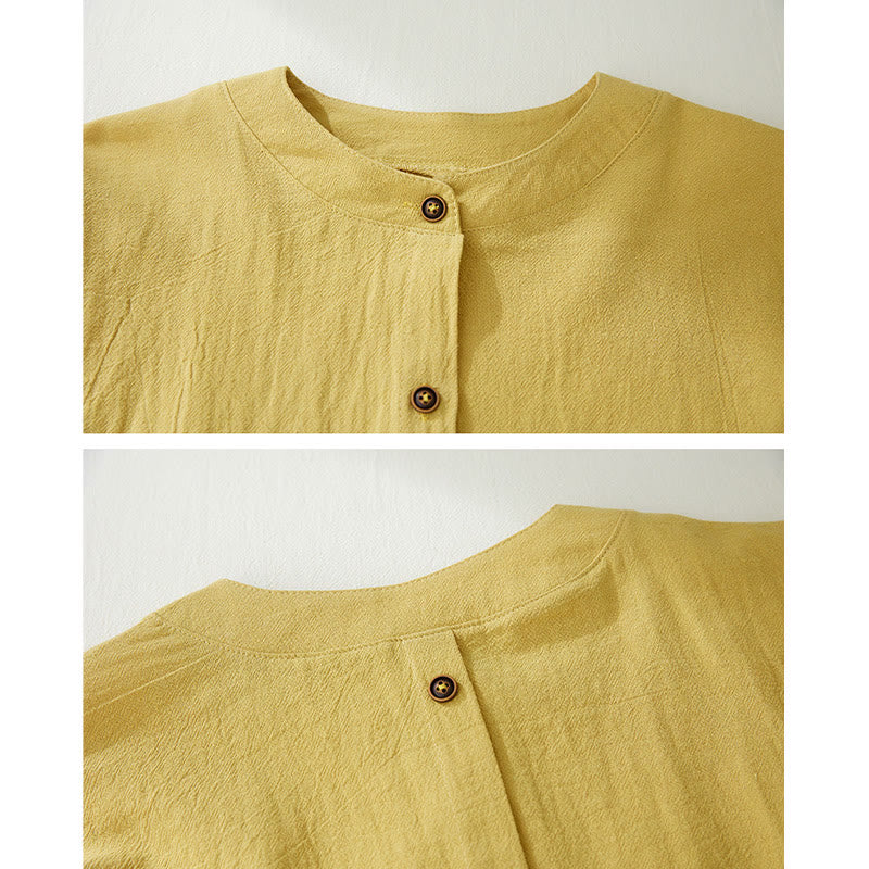 Camicie da donna in lino di cotone con bottoni a manica lunga con ricamo geometrico Buddha Stones - image 6