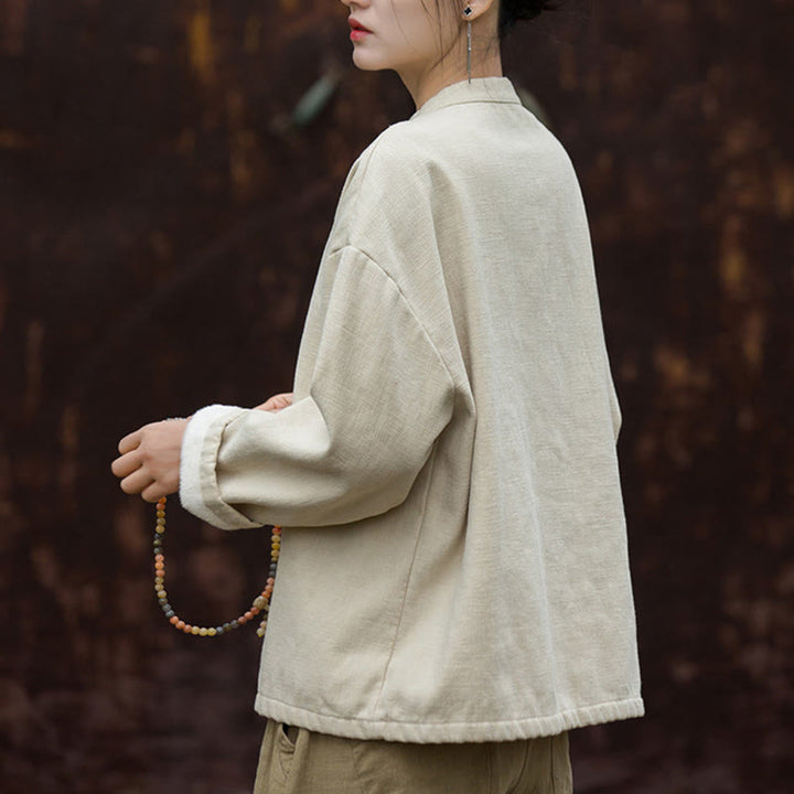 Camicia da donna in lino ramiè a maniche lunghe, termica, retrò, tinta unita, Buddha Stones - image 4