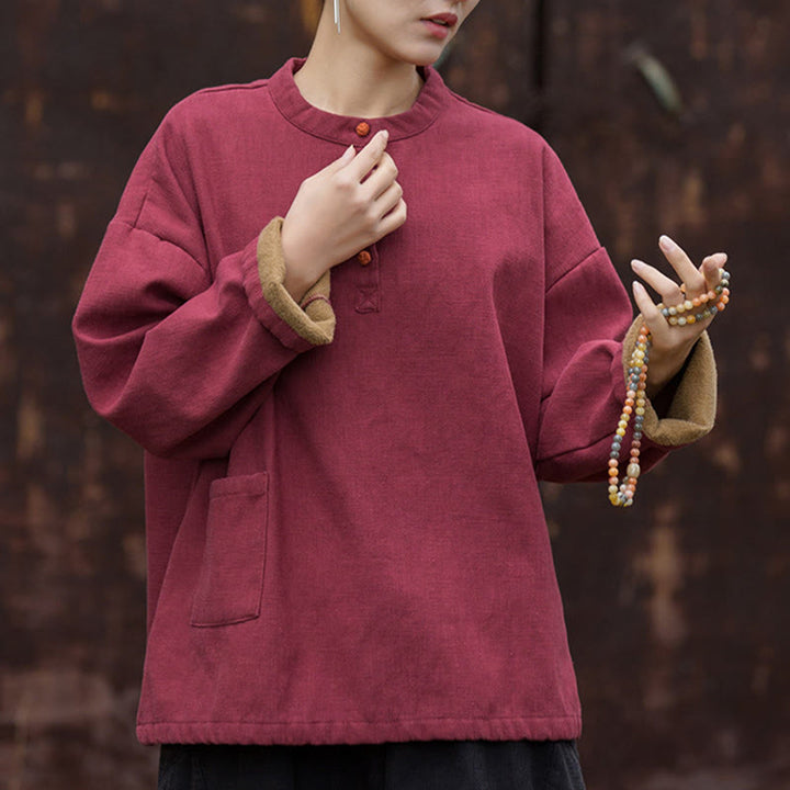 Camicia da donna in lino ramiè a maniche lunghe, termica, retrò, tinta unita, Buddha Stones - image 22