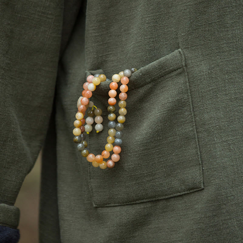 Camicia da donna in lino ramiè a maniche lunghe, termica, retrò, tinta unita, Buddha Stones