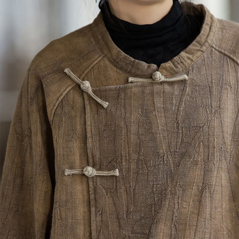 Camicia da donna in lino ramiè a maniche lunghe con bottoni a rana e tinta unita, termica , Buddha Stones - image 16