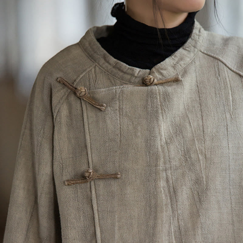 Camicia da donna in lino ramiè a maniche lunghe con bottoni a rana e tinta unita, termica , Buddha Stones - image 8