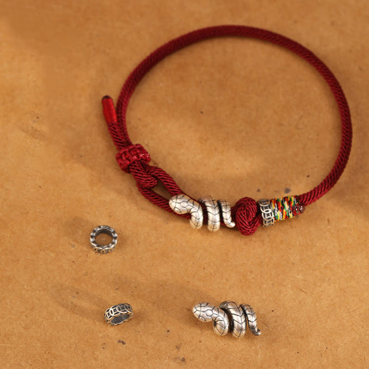 Buddha Stones Anello con moneta dell'anno del serpente in argento sterling 925 con corda rossa Braccialetto portafortuna a forma di serpente - image 7