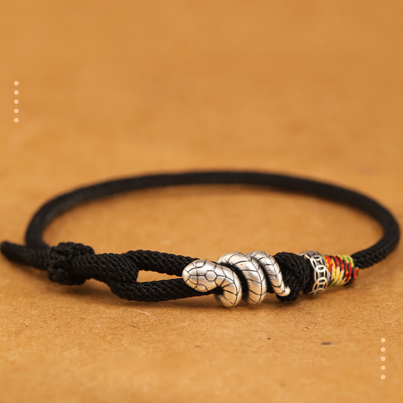 Buddha Stones Anello con moneta dell'anno del serpente in argento sterling 925 con corda rossa Braccialetto portafortuna a forma di serpente - Nero - 18-20 cm - image 11