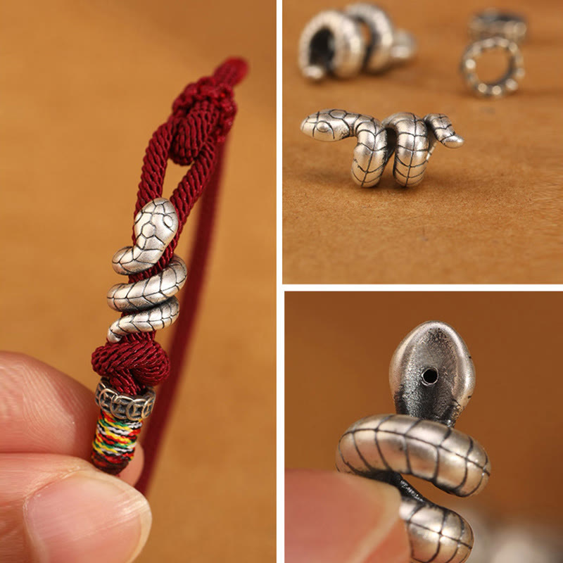 Buddha Stones Anello con moneta dell'anno del serpente in argento sterling 925 con corda rossa Braccialetto portafortuna a forma di serpente - image 8