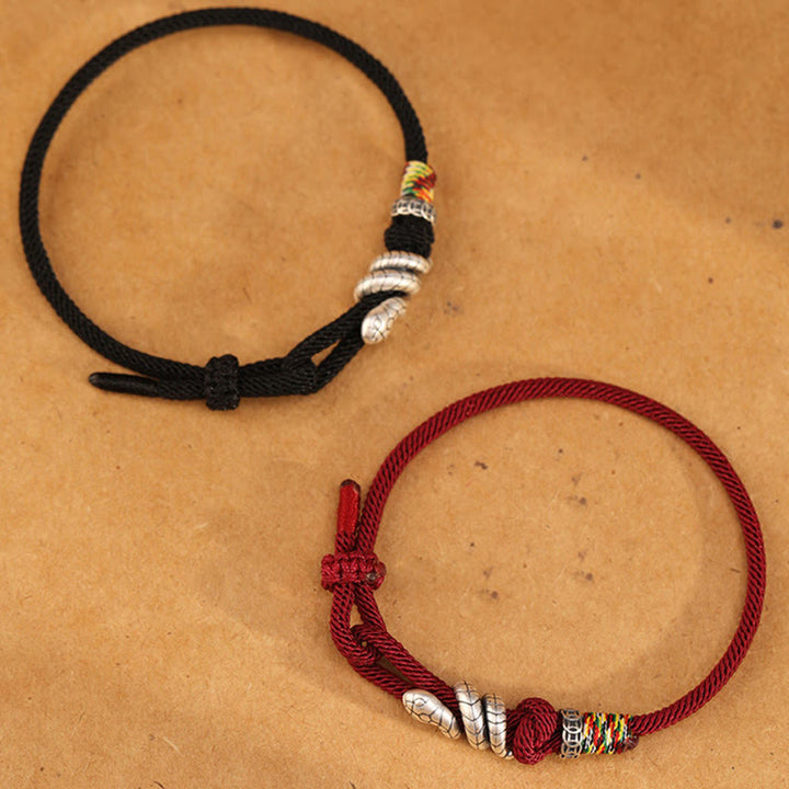 Buddha Stones Anello con moneta dell'anno del serpente in argento sterling 925 con corda rossa Braccialetto portafortuna a forma di serpente - image 12