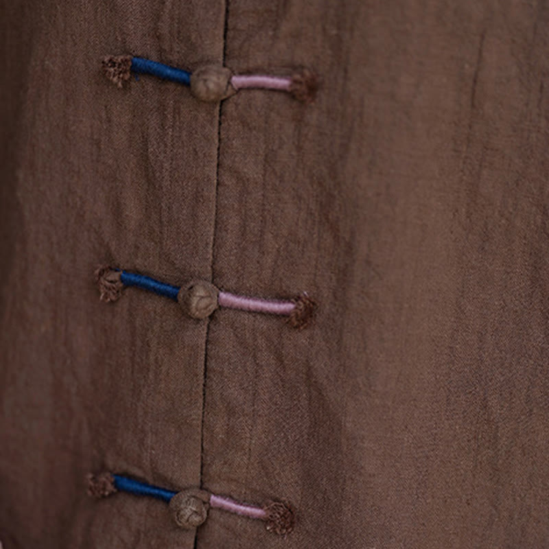 Camicia da donna in lino ramiè a maniche lunghe con bottoni a rana e tinta unita , Buddha Stones