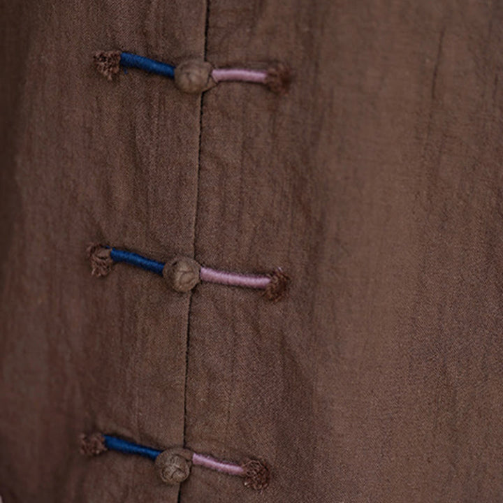 Camicia da donna in lino ramiè a maniche lunghe con bottoni a rana e tinta unita , Buddha Stones