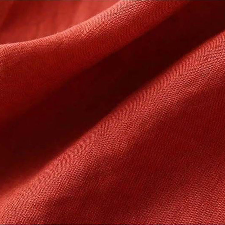 Camicia da donna in cotone e lino a maniche lunghe con ricamo floreale retrò Buddha Stones