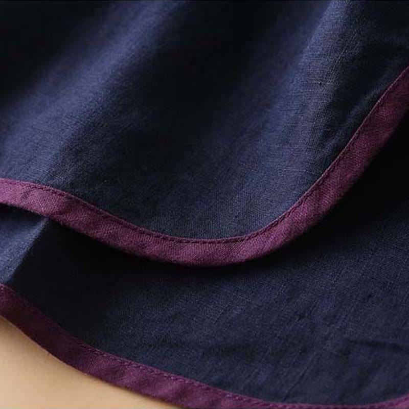 Camicia da donna in cotone e lino a maniche lunghe con ricamo floreale retrò Buddha Stones