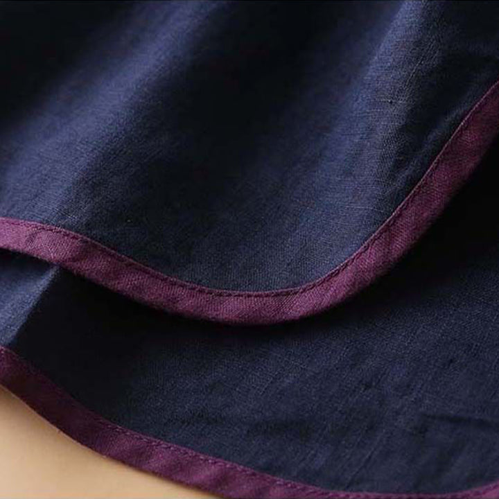 Camicia da donna in cotone e lino a maniche lunghe con ricamo floreale retrò Buddha Stones