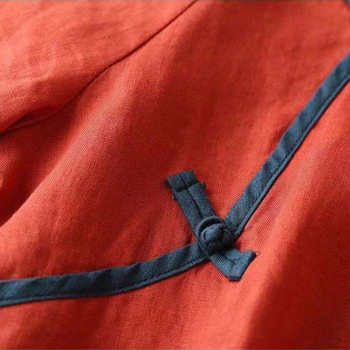Camicia da donna in cotone e lino a maniche lunghe con ricamo floreale retrò Buddha Stones