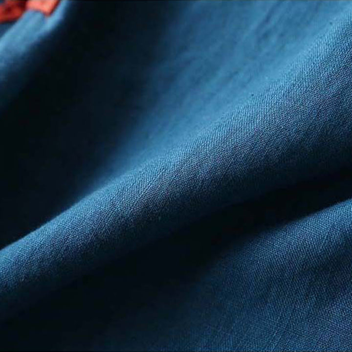 Camicia da donna in cotone e lino a maniche lunghe con ricamo floreale retrò Buddha Stones