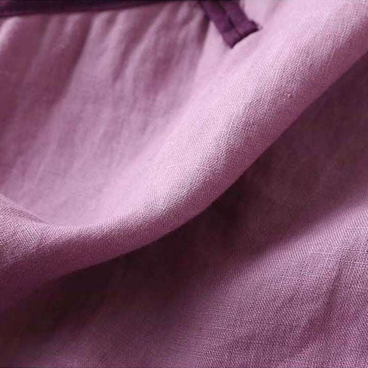 Camicia da donna in cotone e lino a maniche lunghe con ricamo floreale retrò Buddha Stones
