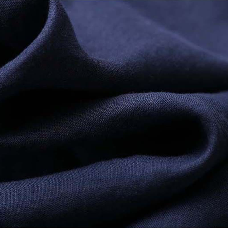 Camicia da donna in cotone e lino a maniche lunghe con ricamo floreale retrò Buddha Stones
