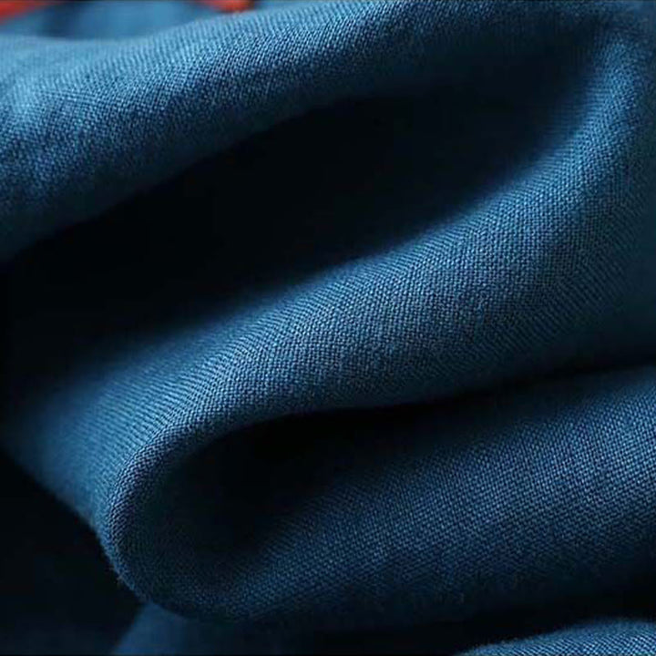 Camicia da donna in cotone e lino a maniche lunghe con ricamo floreale retrò Buddha Stones