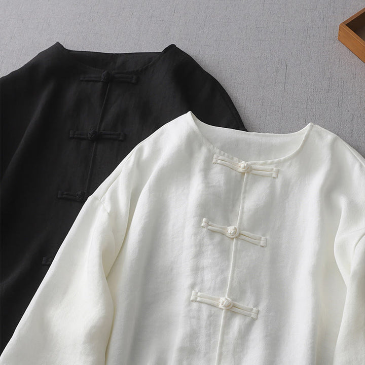 Camicia da donna a maniche lunghe con bottoni e stampa Buddha Stones, tinta unita. - image 9