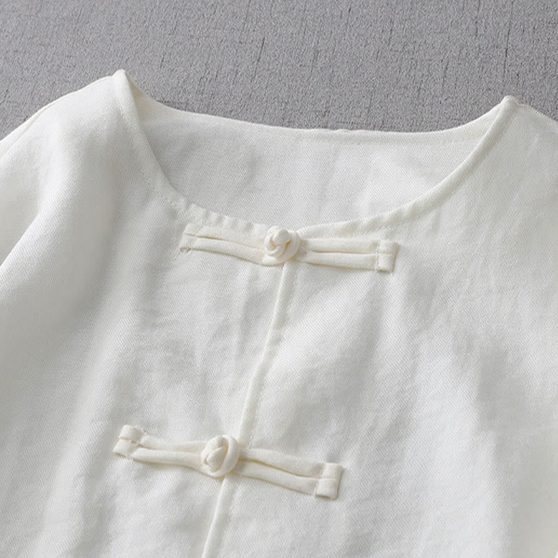 Camicia da donna a maniche lunghe con bottoni e stampa Buddha Stones, tinta unita. - image 3