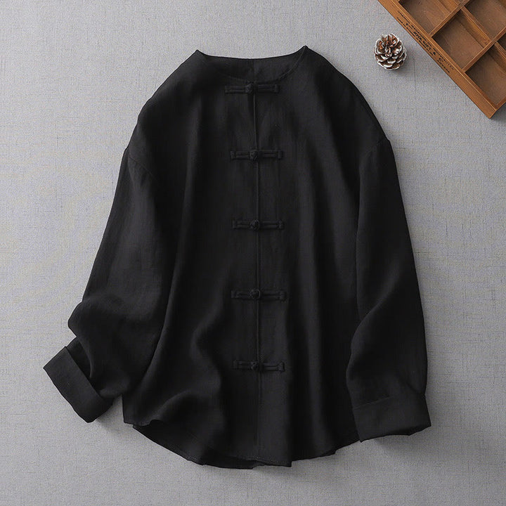 Camicia da donna a maniche lunghe con bottoni e stampa Buddha Stones, tinta unita. - Nero - US8-10, UK/AU12-14, EU40-42 (L) - image 12