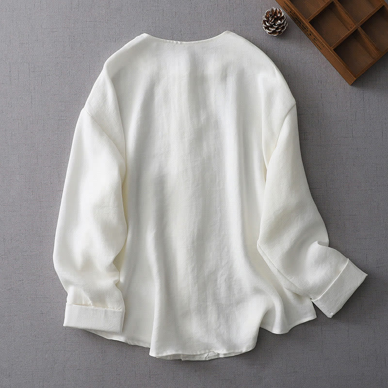 Camicia da donna a maniche lunghe con bottoni e stampa Buddha Stones, tinta unita. - image 2