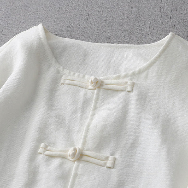 Camicia da donna a maniche lunghe con bottoni e stampa Buddha Stones, tinta unita. - image 3