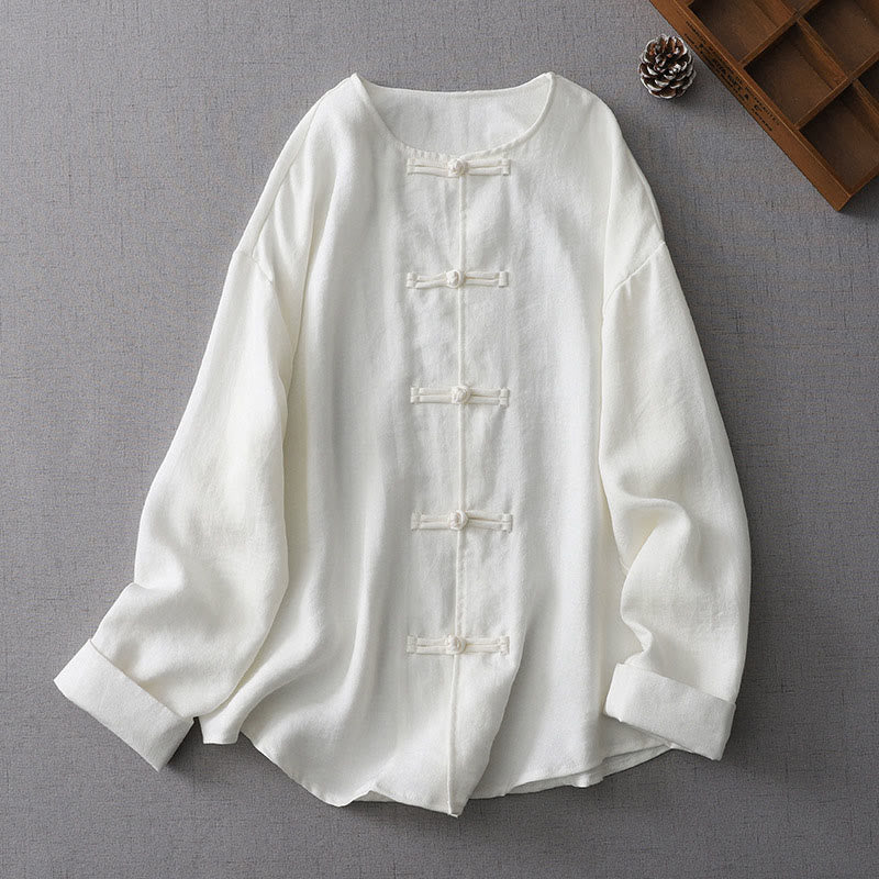 Camicia da donna a maniche lunghe con bottoni e stampa Buddha Stones, tinta unita. - Bianco - US8-10, UK/AU12-14, EU40-42 (L) - image 0
