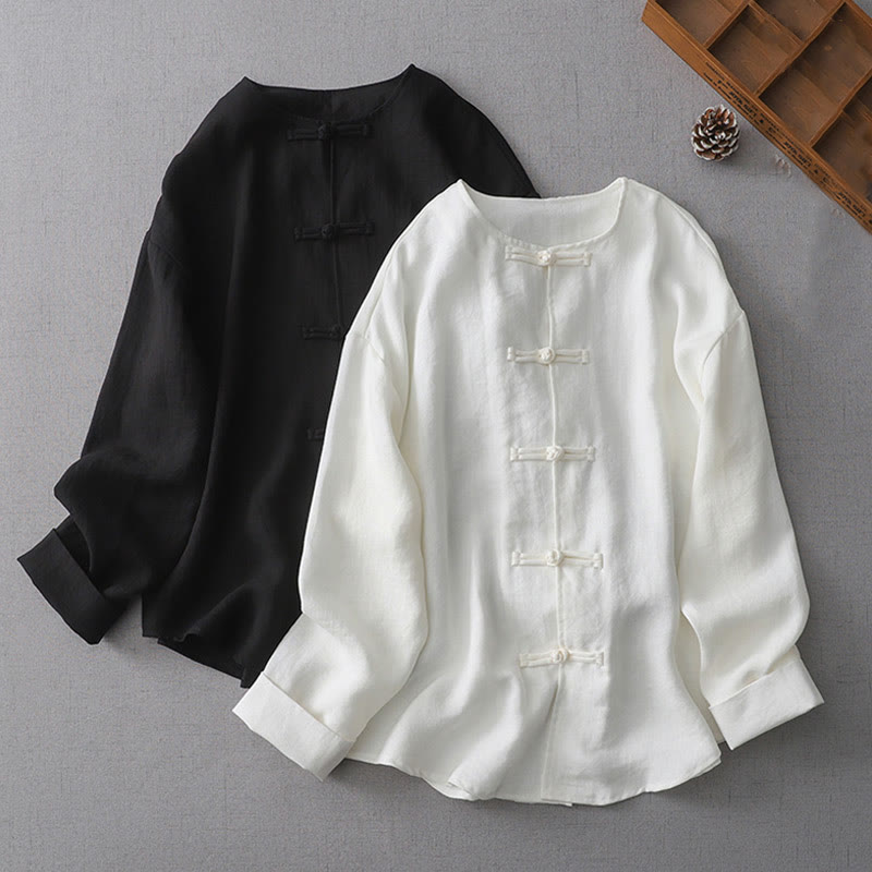 Camicia da donna a maniche lunghe con bottoni in tinta unita Buddha Stones - image 1