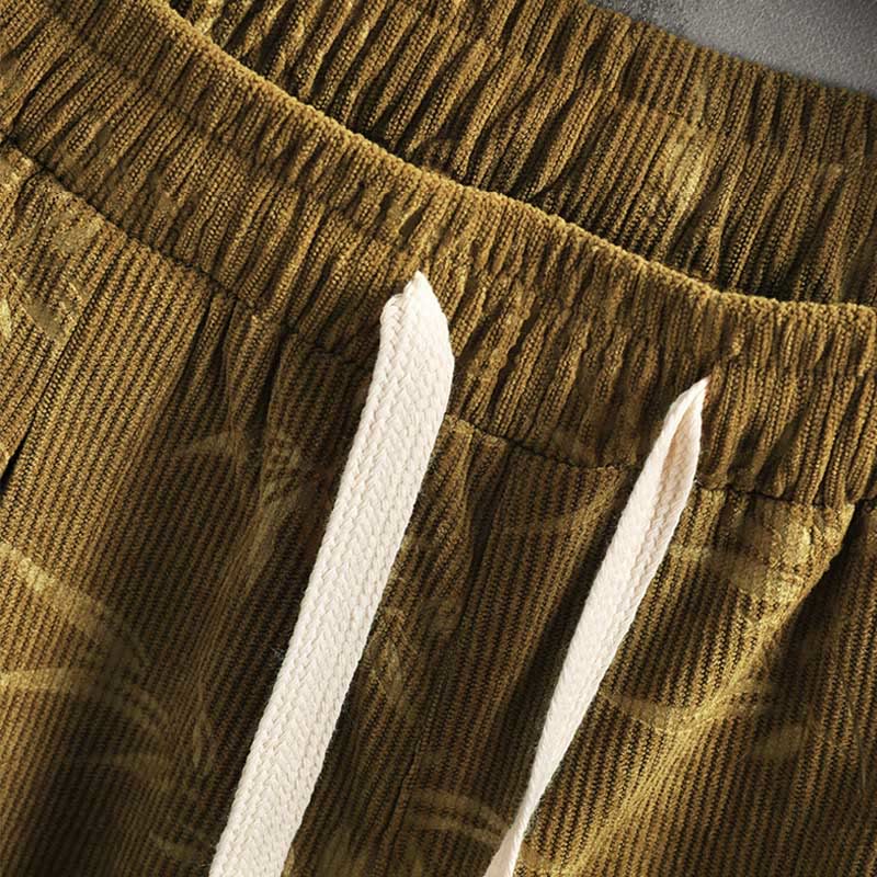 Pantaloni da uomo a gamba larga in velluto a coste con coulisse, in cotone, con tasche, motivo Buddha Stones Bamboo Leaves - image 7