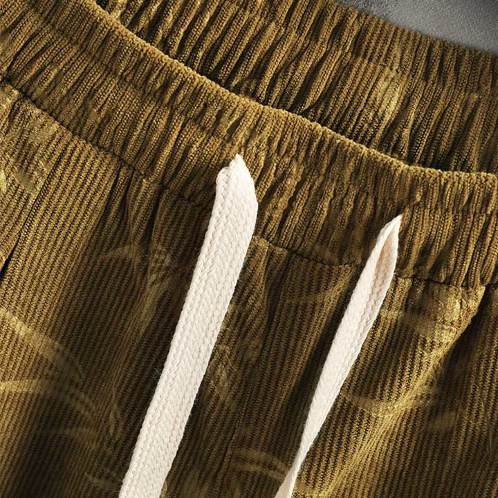 Pantaloni da uomo a gamba larga in velluto a coste con coulisse, in cotone, con tasche, motivo Buddha Stones Bamboo Leaves - image 7