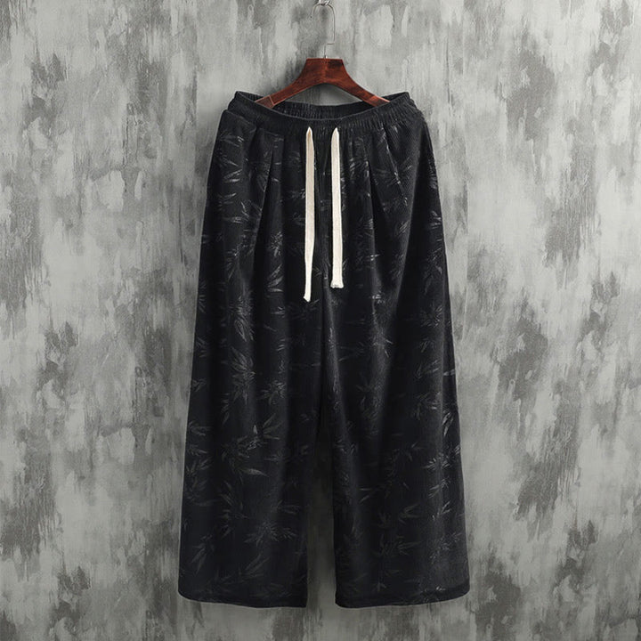 Pantaloni da uomo a gamba larga in velluto a coste con coulisse, in cotone, con tasche, motivo Buddha Stones Bamboo Leaves - image 14