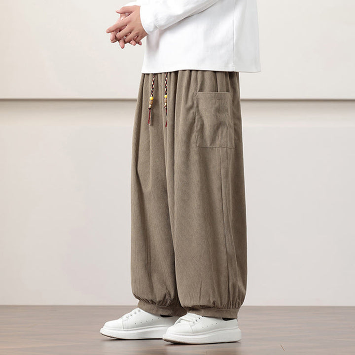 Pantaloni harem da uomo in velluto a coste tinta unita con coulisse e tasche Buddha Stones