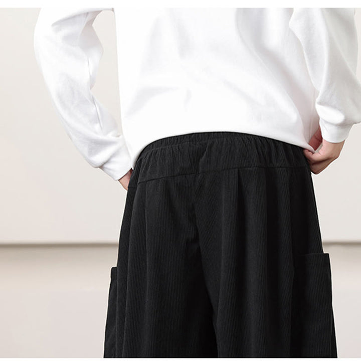 Pantaloni harem da uomo in velluto a coste tinta unita con coulisse e tasche Buddha Stones