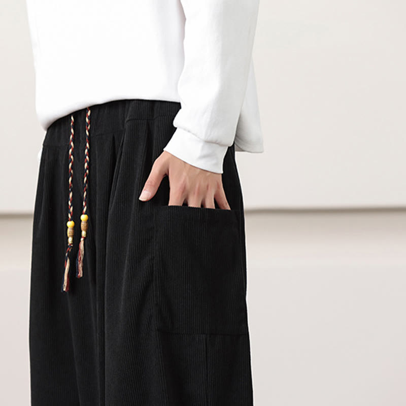 Pantaloni harem da uomo in velluto a coste tinta unita con coulisse e tasche Buddha Stones