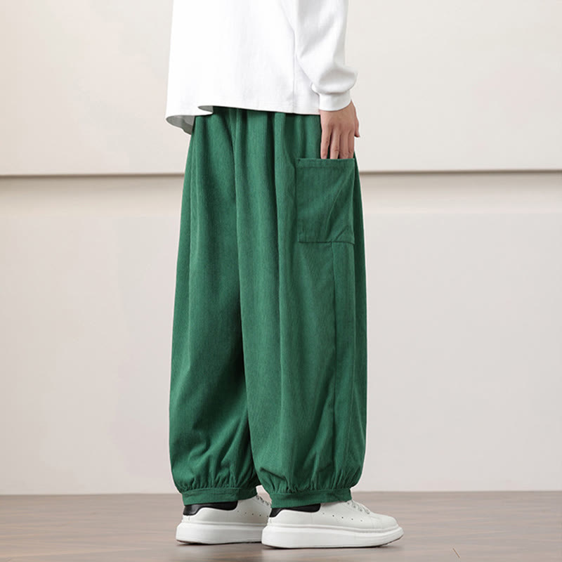 Pantaloni harem da uomo in velluto a coste tinta unita con coulisse e tasche Buddha Stones