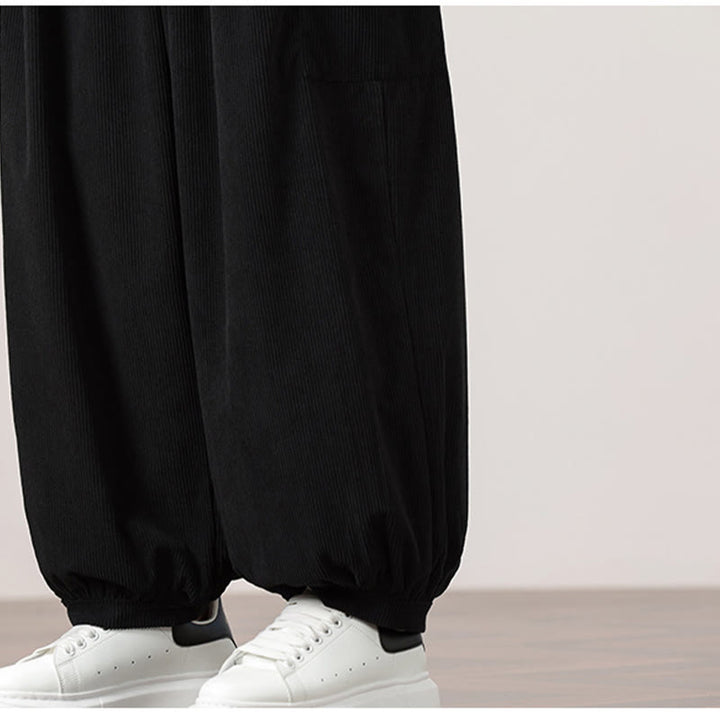 Pantaloni harem da uomo in velluto a coste tinta unita con coulisse e tasche Buddha Stones