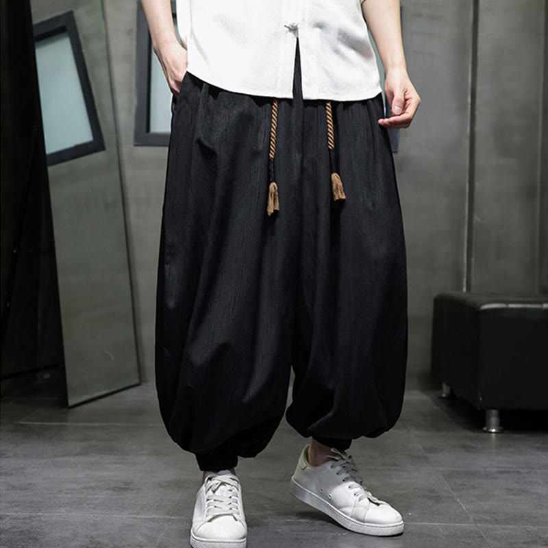 Pantaloni harem da uomo termici con coulisse in velluto a coste tinta unita Buddha Stones con tasche - image 8