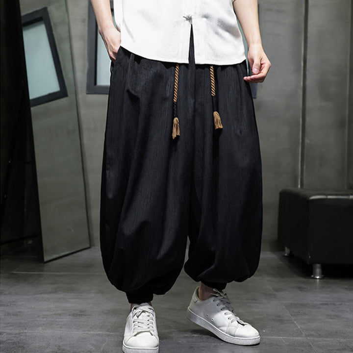 Pantaloni harem da uomo termici con coulisse in velluto a coste tinta unita Buddha Stones con tasche - image 8