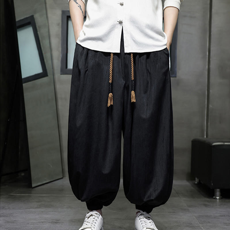 Pantaloni harem da uomo termici con coulisse in velluto a coste tinta unita Buddha Stones con tasche - Nero - US/UK/AU46, EU56 (5XL) - image 13