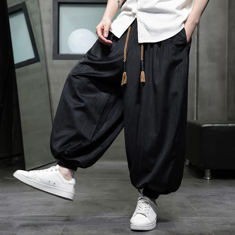 Pantaloni harem da uomo termici con coulisse in velluto a coste tinta unita Buddha Stones con tasche - image 7