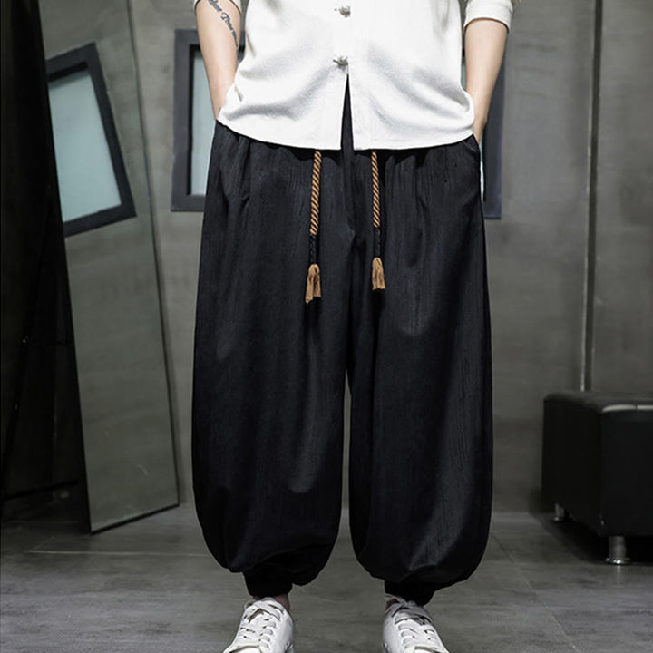Pantaloni harem da uomo termici con coulisse in velluto a coste tinta unita Buddha Stones con tasche