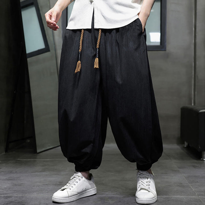 Pantaloni harem da uomo termici con coulisse in velluto a coste tinta unita Buddha Stones con tasche - image 15
