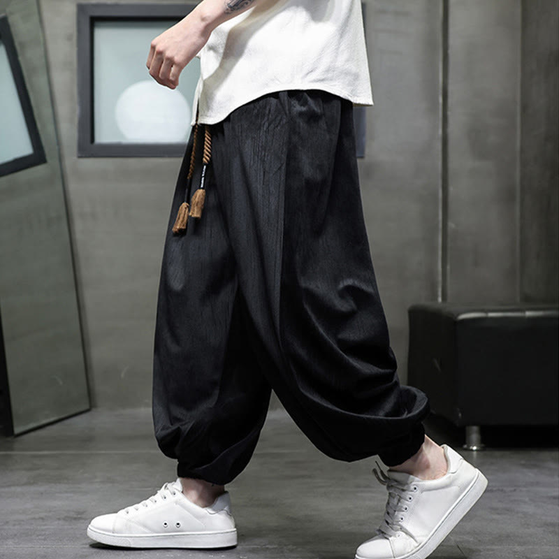 Pantaloni harem da uomo termici con coulisse in velluto a coste tinta unita Buddha Stones con tasche - image 6