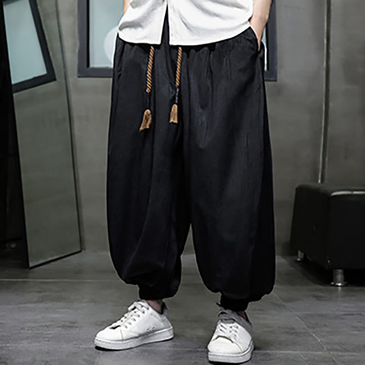 Pantaloni harem da uomo termici con coulisse in velluto a coste tinta unita Buddha Stones con tasche - Nero (termico) - US/UK/AU46, EU56 (5XL) - image 4