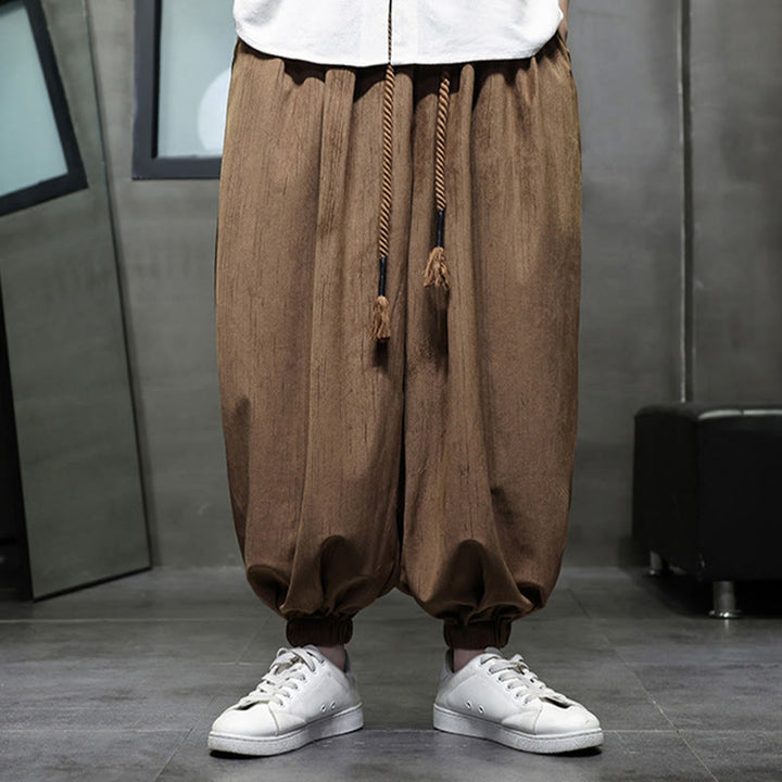 Pantaloni harem da uomo termici con coulisse in velluto a coste tinta unita Buddha Stones con tasche