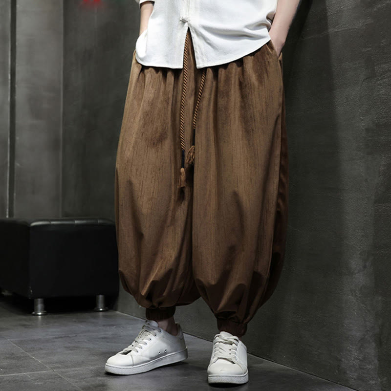 Pantaloni harem da uomo termici con coulisse in velluto a coste tinta unita Buddha Stones con tasche - image 2