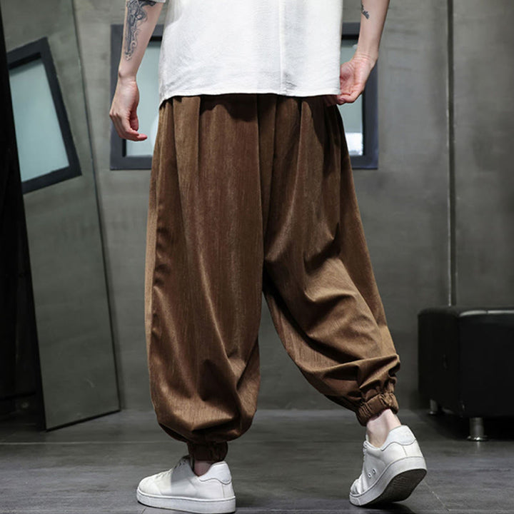 Pantaloni harem da uomo termici con coulisse in velluto a coste tinta unita Buddha Stones con tasche - image 12