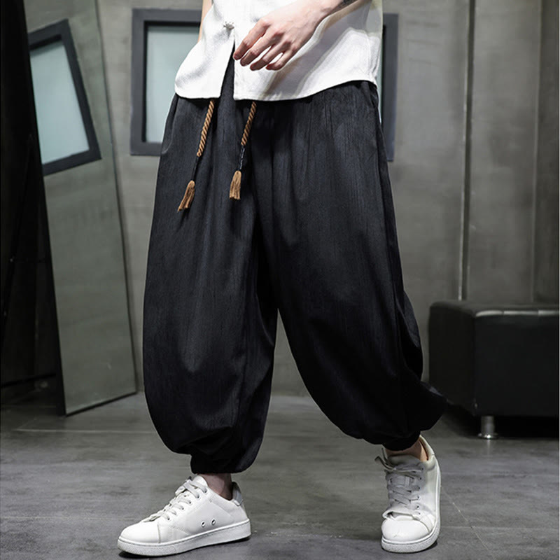 Pantaloni harem da uomo termici con coulisse in velluto a coste tinta unita Buddha Stones con tasche - image 14